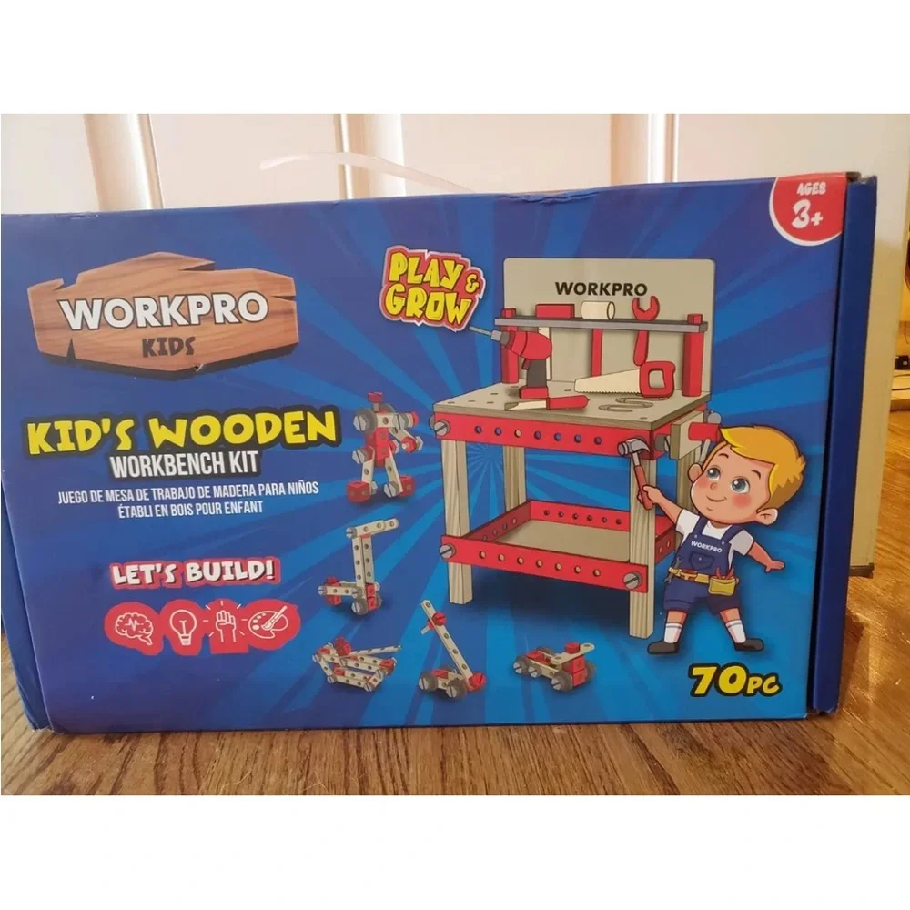 NEW (open box) WORKPRO Wooden Workbench Kit Kids Tool Bench 70PC Building Set